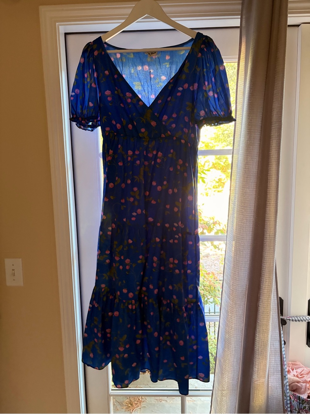 Celina Moon Blue Floral V-Neck Midi Dress